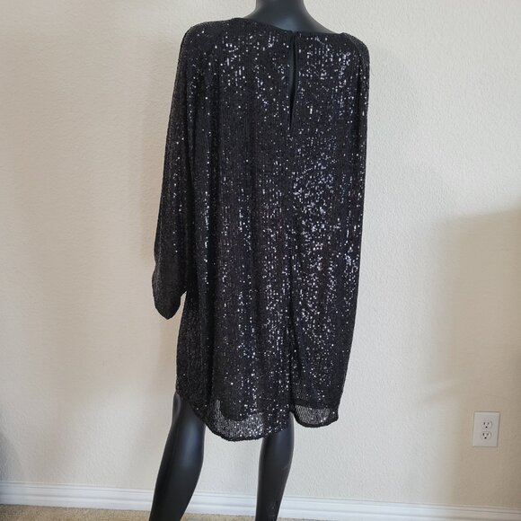 H&M Black Sequine Size XXL Holiday/ NYE / Coctail/ Formal Long Sleeve Dress - Picture 2 of 11